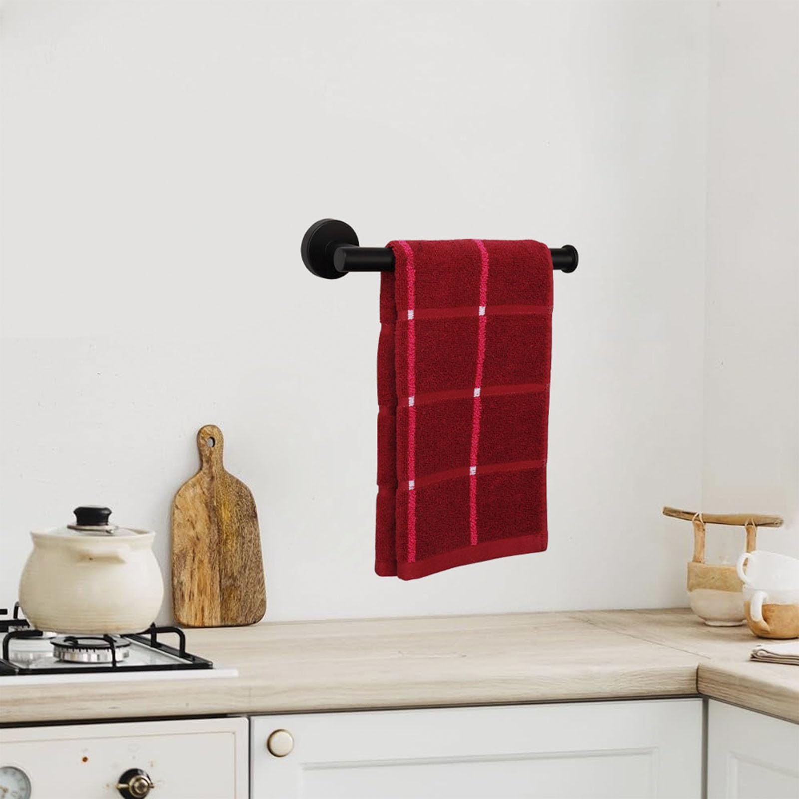 TocTen 9Inch Heavy Duty Stainless Steel Towel Holder - Matte Black SUS304 Bathroom Towel Ring, Wall Mounted Hand Towel Bar for Kitchen, Bathroom & Laundry Room - Durable & Rustproof Design