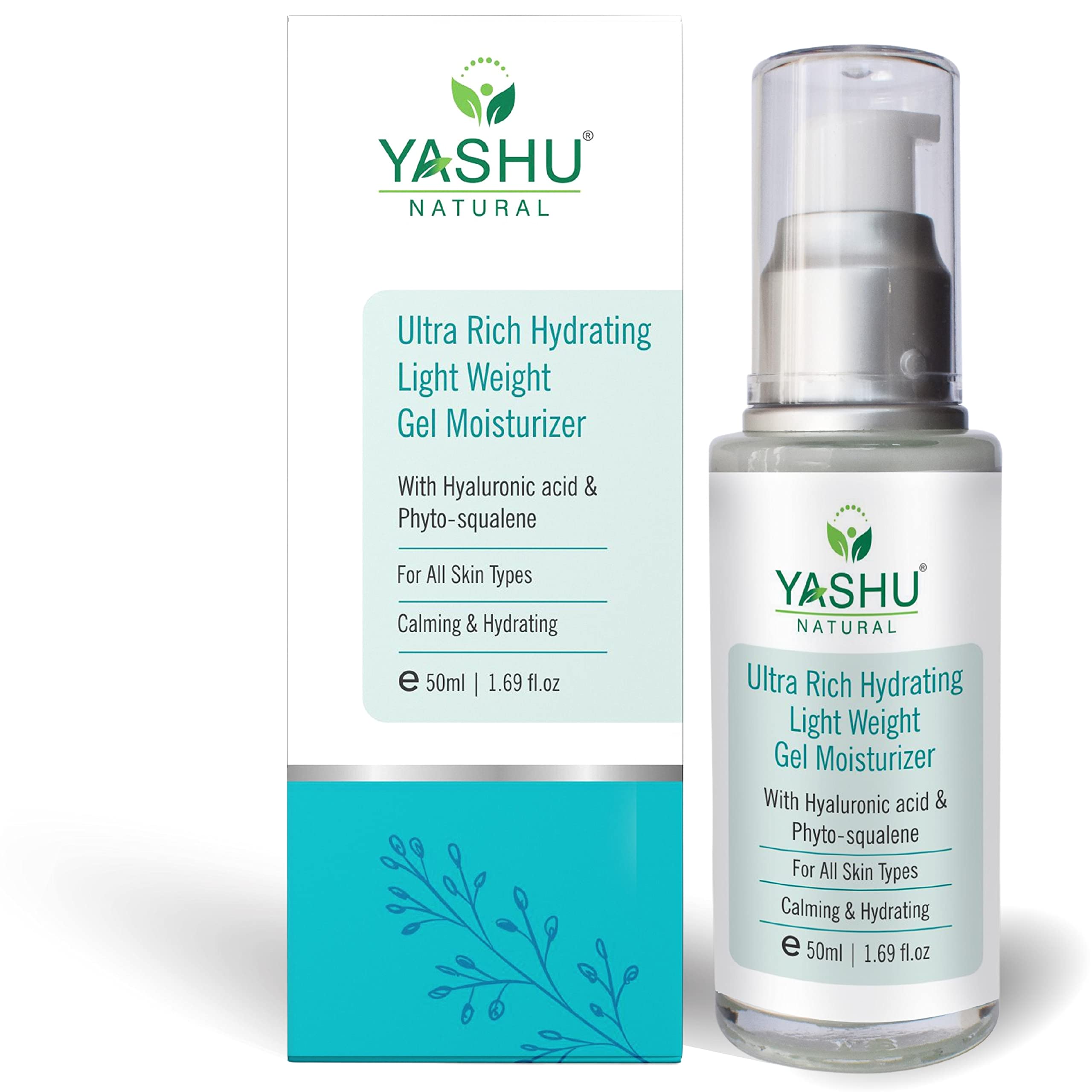 YASHU Lightweight Hydrating Gel Cream with Hyaluronic Acid & Squalane - Brightening Moisturizer for Glowing Skin, Improves Skin Smoothness & Evens Skin Tone (50ml) | Perfect for Daily Skincare Routine & Nighttime Hydration