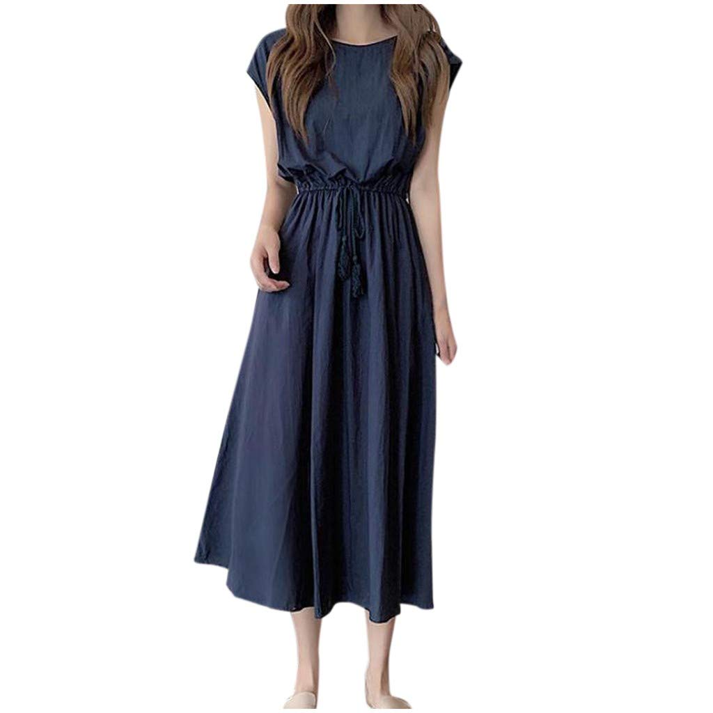 Lutos Women's Solid Color Round Neck Sleeveless A-Line Swing Dress - Perfect for Summer Beach Vacations, Cocktail Parties & Casual Outings