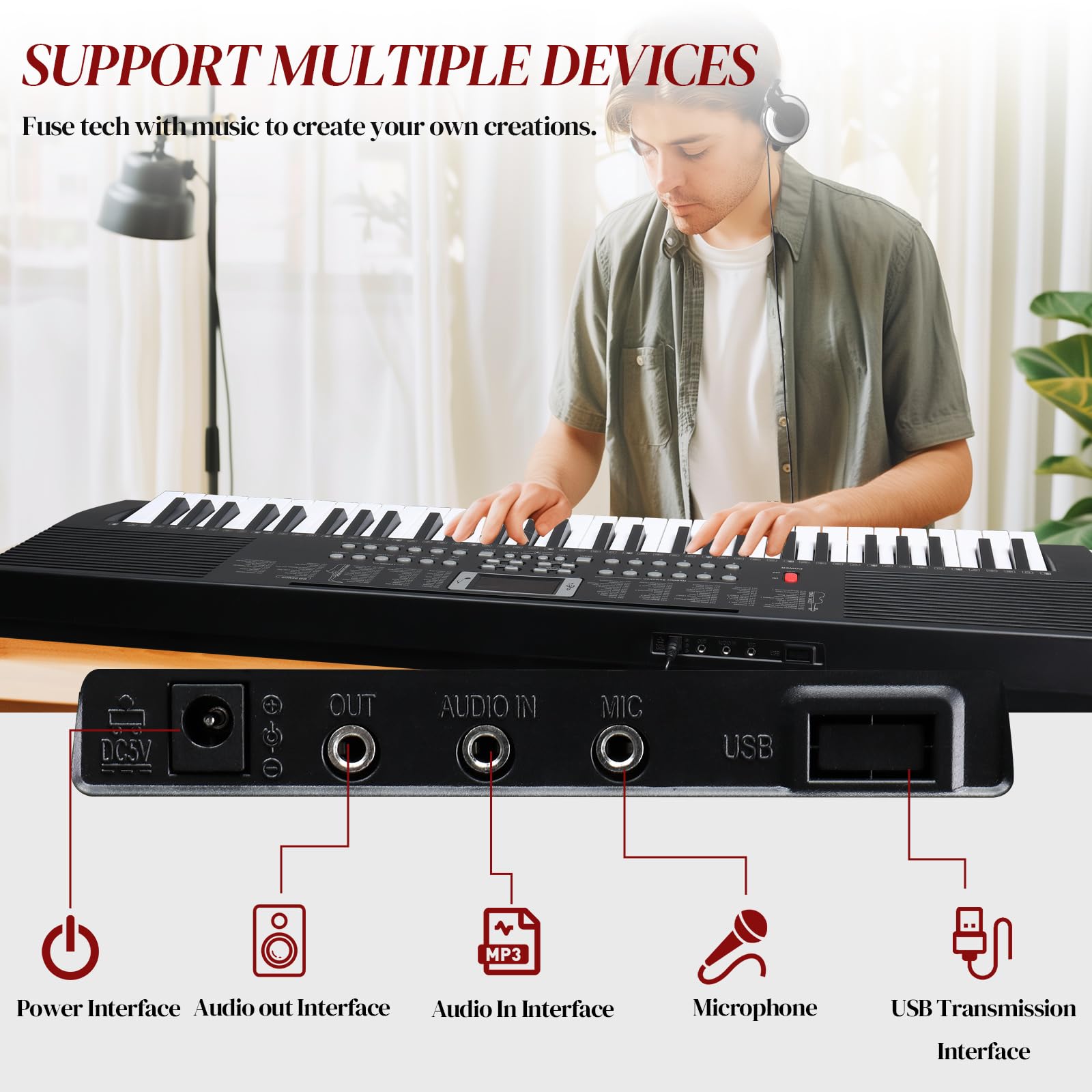 Ktaxon 61-Key Portable Electronic Keyboard Piano with X-Stand, Adjustable Stool, Music Rest, Headphones & Microphone - Ideal for Kids & Beginners - Perfect for Home Practice, Music Lessons & Performances