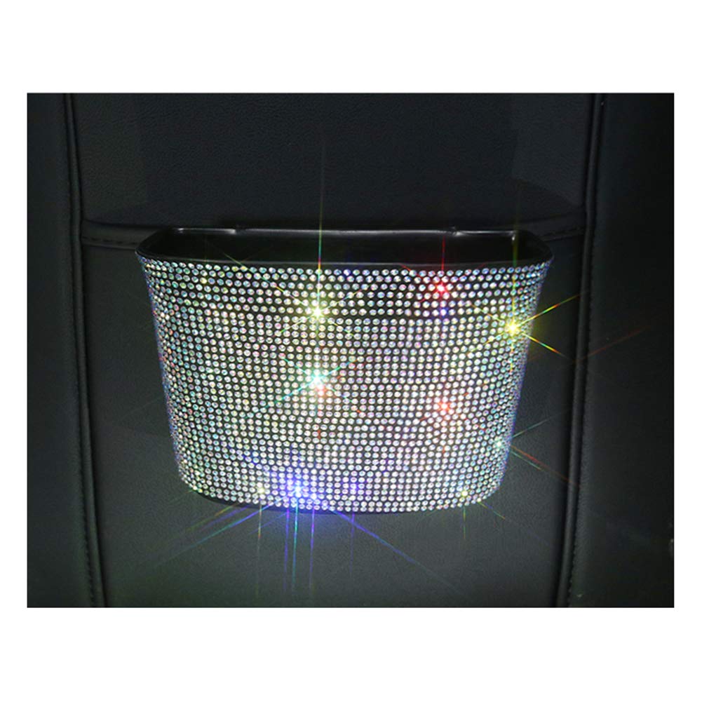 Sparkly Rhinestone Hanging Car Trash Can - Small Plastic Garbage Bin with Glitter for Car, SUV, Truck - Perfect for Road Trips, Commuting & Travel Accessories