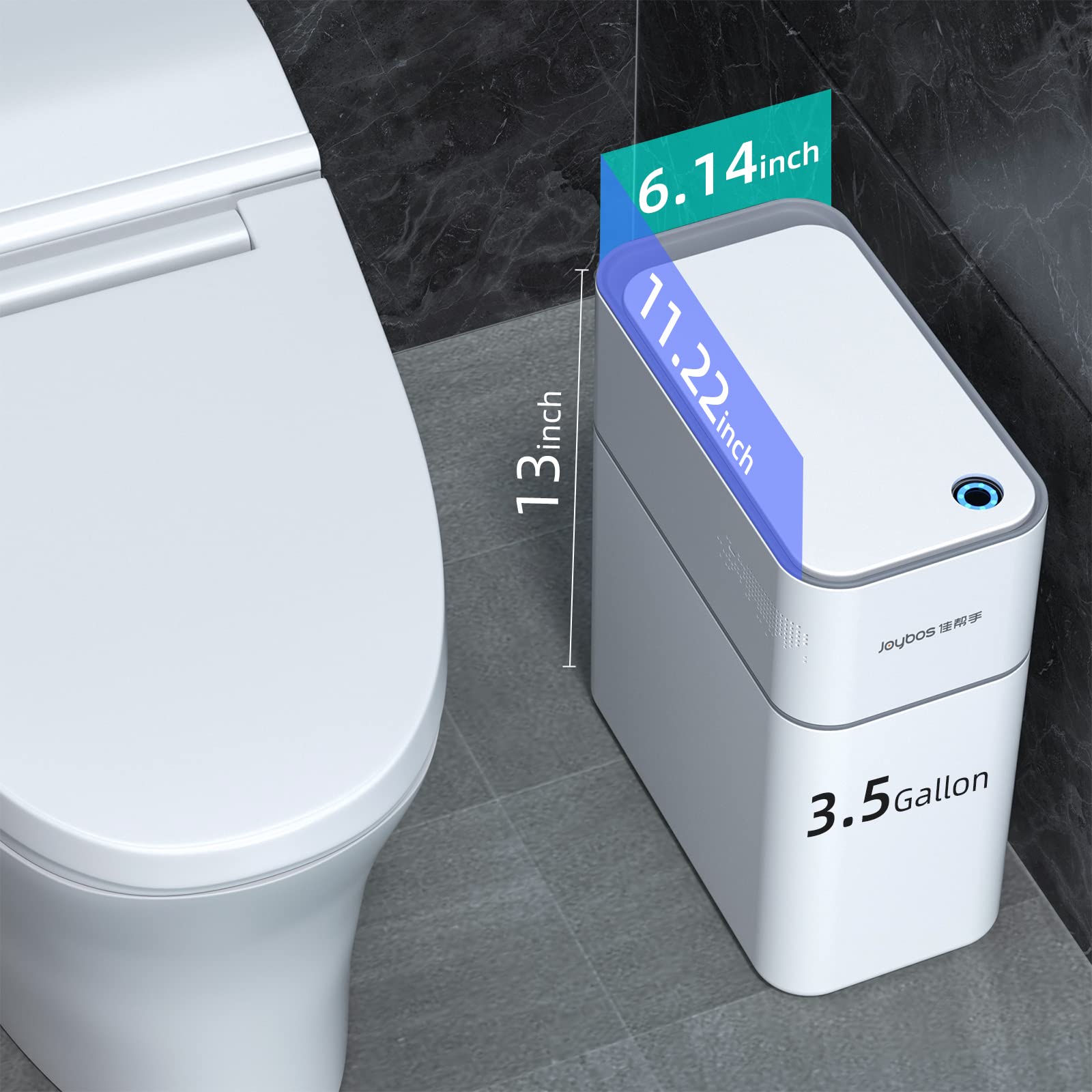 MOPALL 3.5 Gallon Motion Sensor Trash Can with Lid - Automatic Touchless Bathroom Garbage Bin, Waterproof Plastic, Narrow Design for Small Spaces, White - Perfect for Bathrooms, Kitchens, Offices & Bedrooms