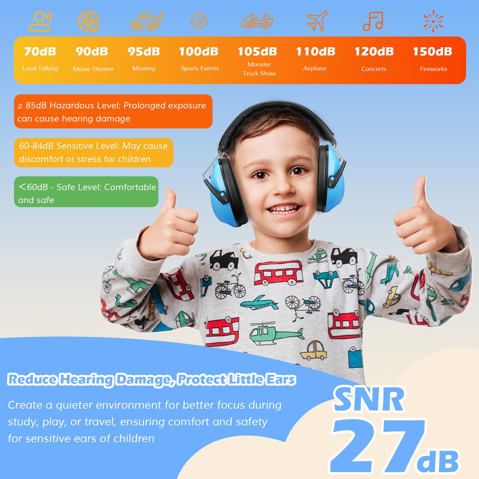 ProCase Kids Noise Cancelling Headphones with 27dB SNR, Toddler Ear Protection for Concerts, Fireworks, Shooting & Air Shows - 2 Pack (Blue & Black) - Perfect for Travel, School & Sensory-Friendly Activities
