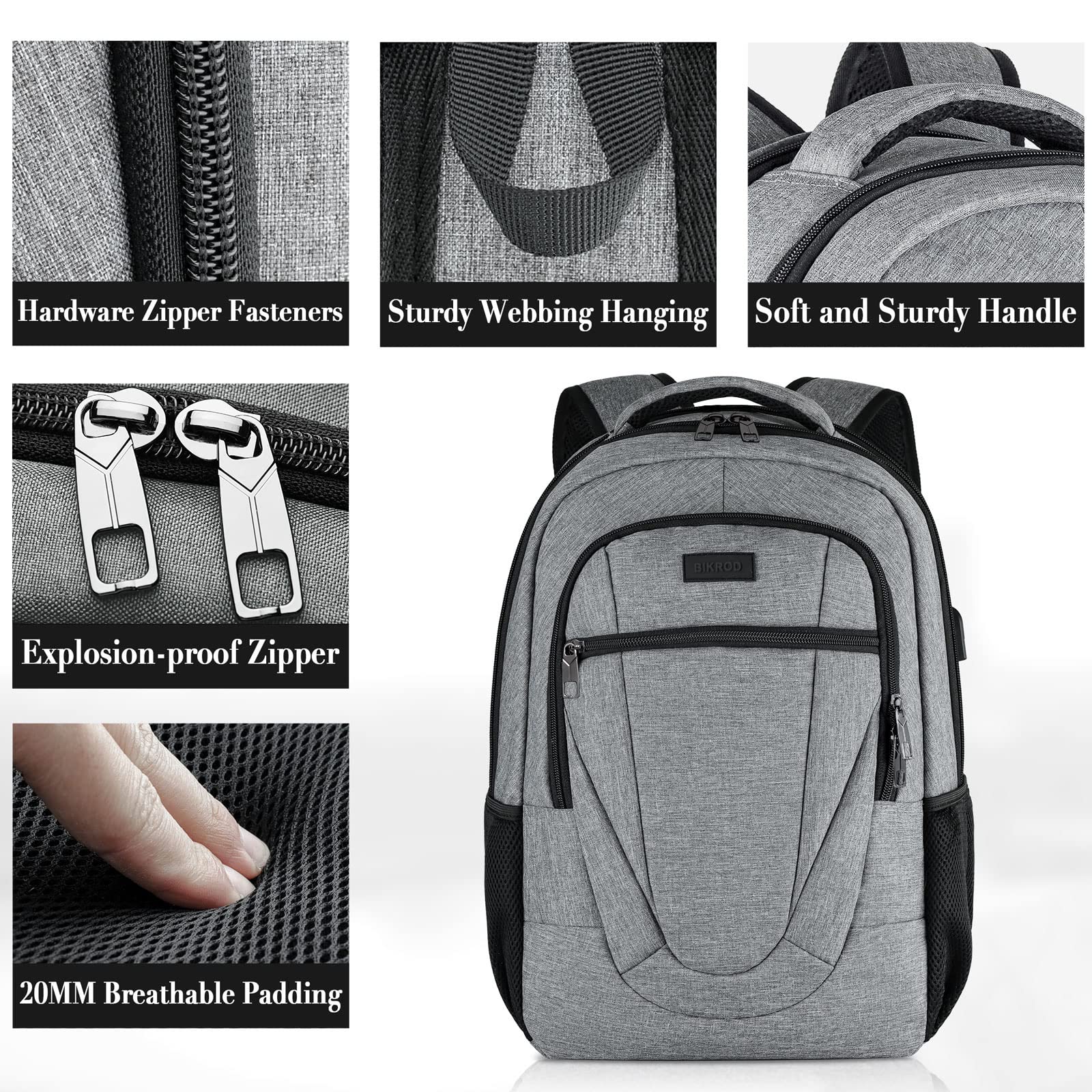 BIKROD 45L Extra Large Travel Laptop Backpack for Men & Women - USB Charging Port, Fits 18.4 Inch Laptop, Water Resistant Grey Backpack - Perfect for Business Travel, College Students & Daily Commute