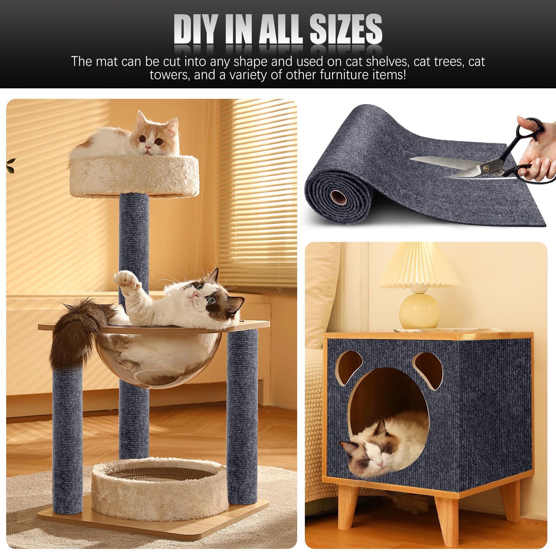 Self-Adhesive Cat Scratch Protector for Furniture - Durable Couch Protector from Cat Claws, DIY Climbing Cat Scratcher Carpet - Perfect for Sofas, Chairs & Pet Furniture Protection