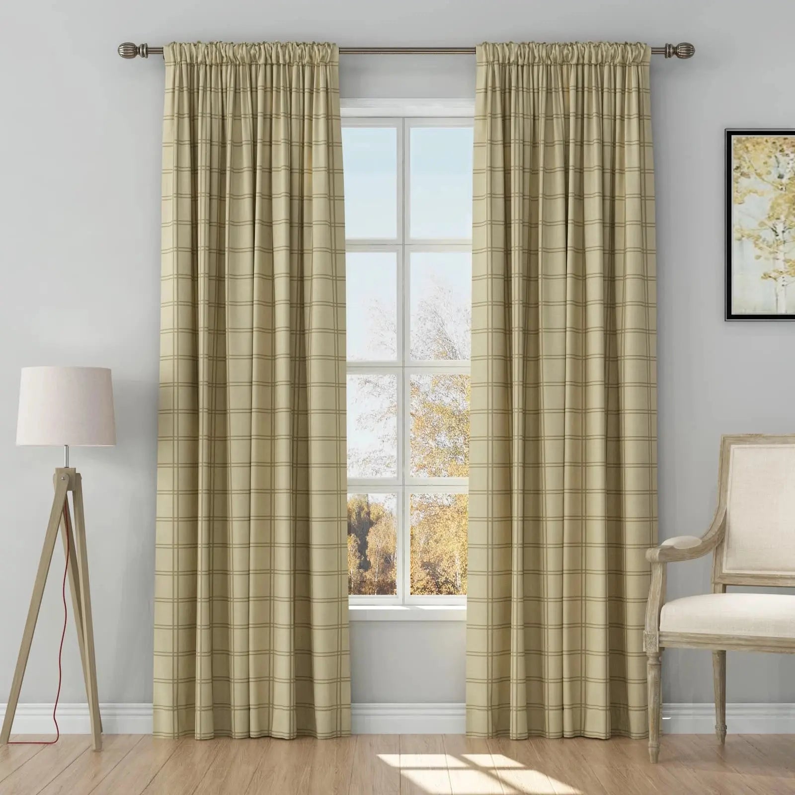 Stefana Silver Print Linen Curtains - Soft Top Blackout Drapes for Living Room & Bedroom Window Treatments