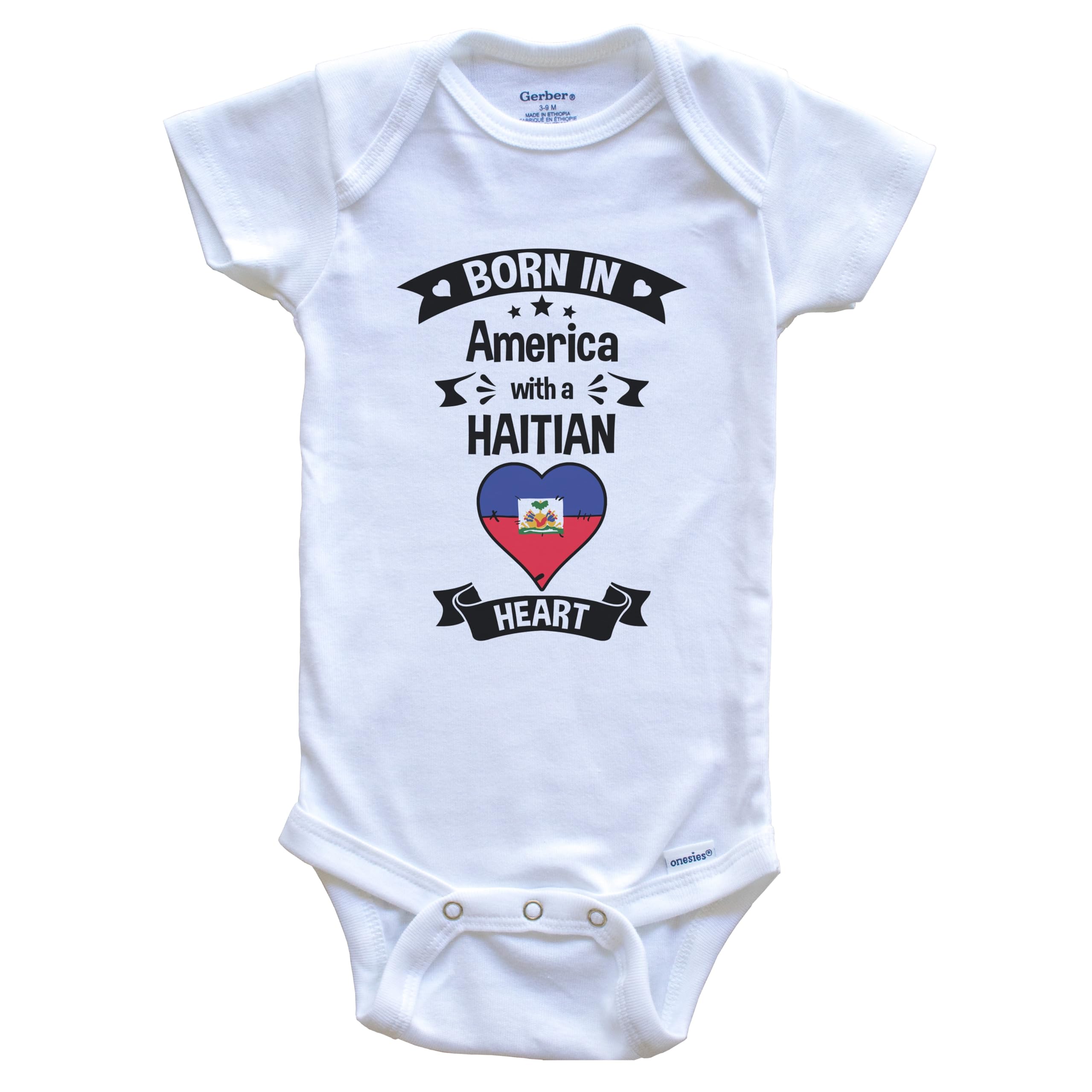 Born in America with A Haitian Heart One Piece Baby Bodysuit - Soft Cotton Infant Onesie for Newborns & Toddlers - Perfect for Family Photos, Holidays & Cultural Celebrations