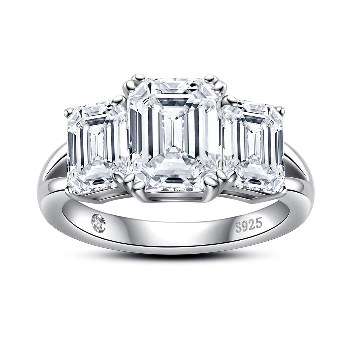 AnuClub 3 Stone Moissanite Engagement Ring - D Color VVS1 Round/Emerald/Marquise Cut in 925 Sterling Silver - Women's Wedding, Anniversary & Promise Ring for Proposals, Bridal Jewelry & Special Occasions