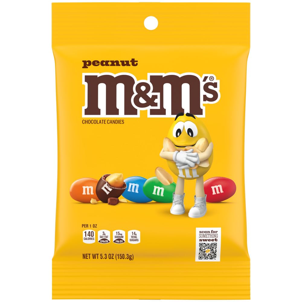 M&M'S Peanut Chocolate Candy - 5.3oz Bags (Pack of 12) | Bulk Chocolate Snacks for Parties, Halloween Treats & Office Snacks