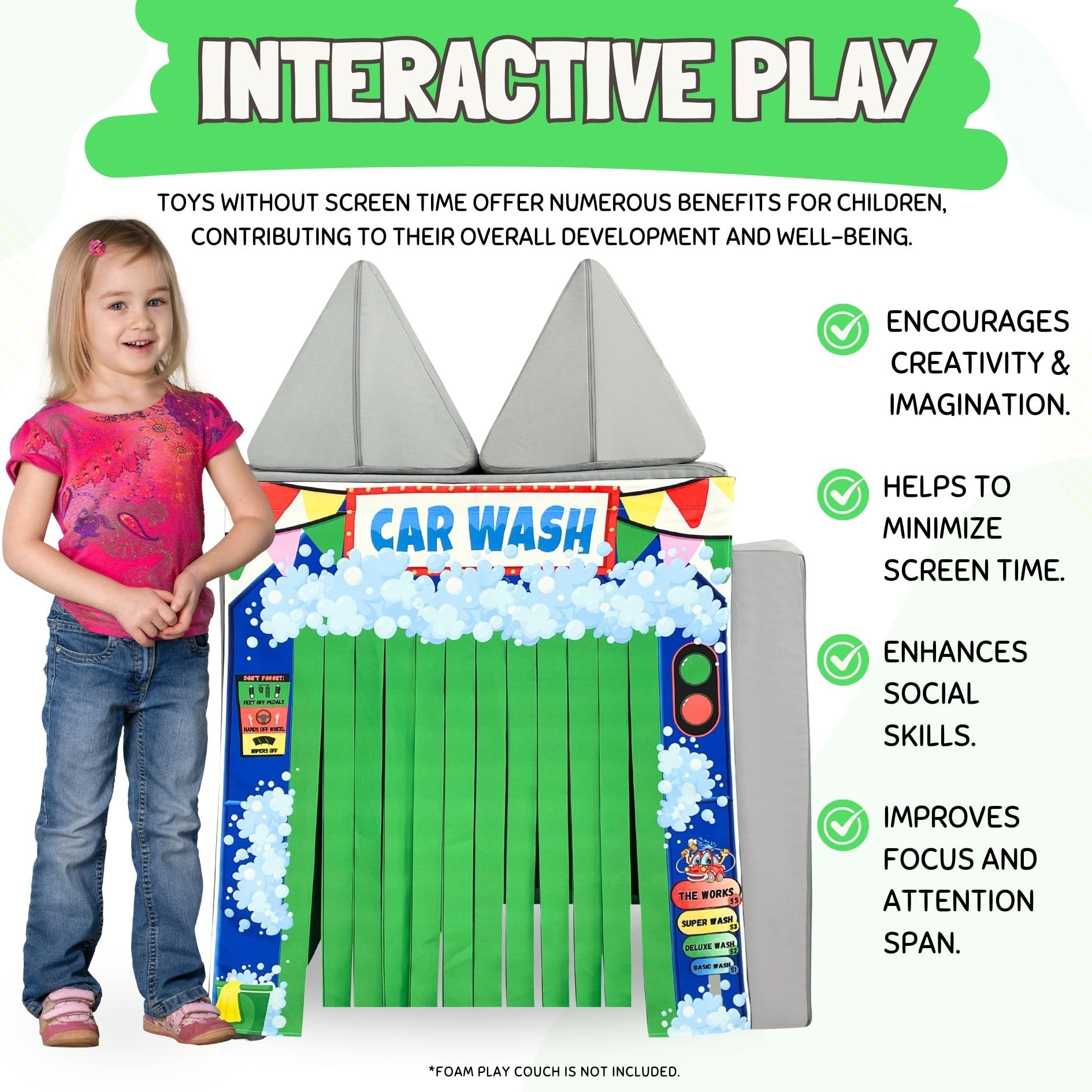 **Kids Foam Sofa Play Panel - Car Wash Theme | Fun & Safe Toddler Playtime Accessory for Indoor & Outdoor Use**