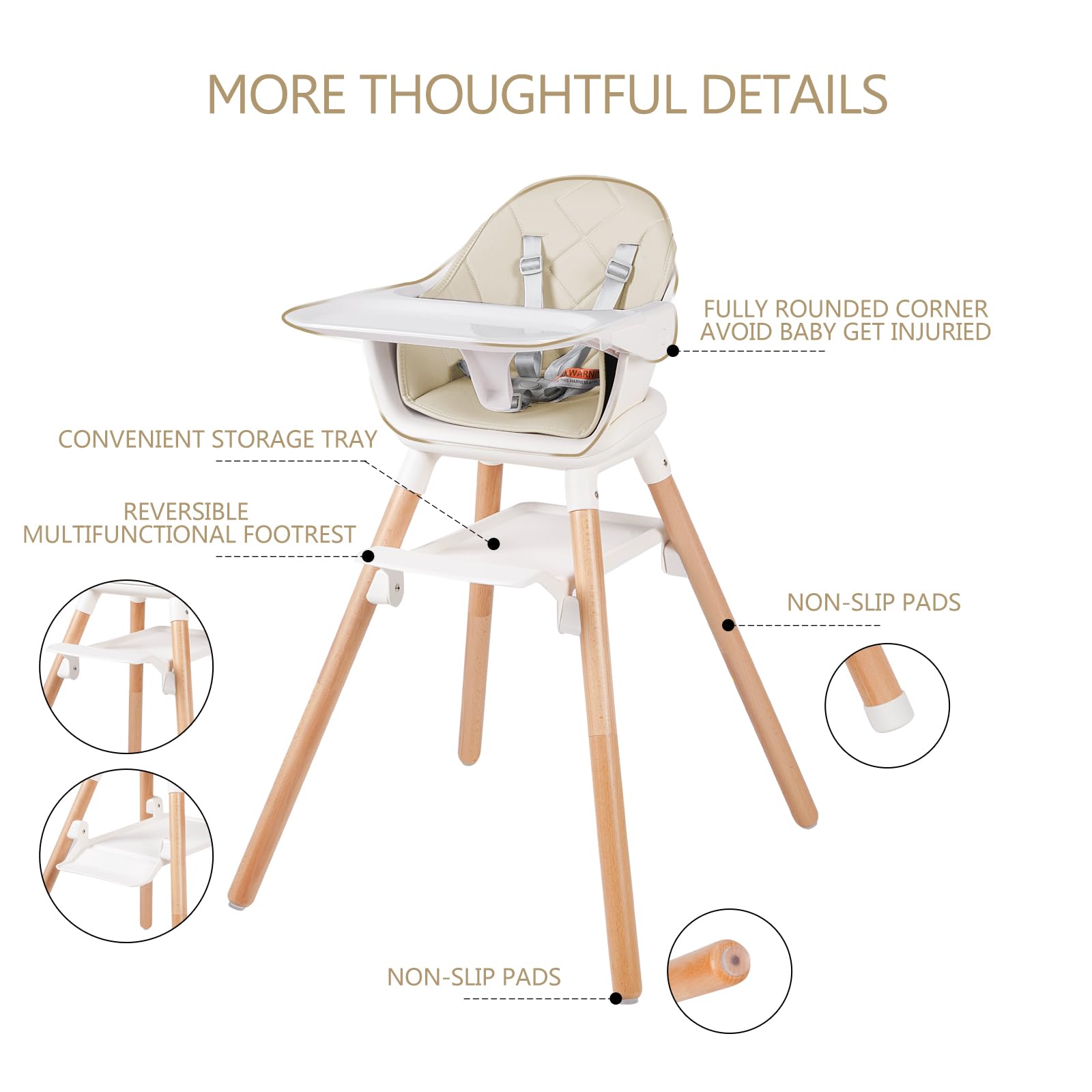 6-in-1 Convertible Wooden High Chair for Babies & Toddlers | Adjustable Height with Removable Double Tray & Footrest | Perfect for Feeding, Playtime & Learning at Home