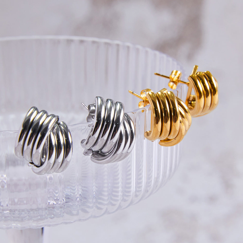 14K Gold Ribbed Triple Open Hoop Earrings for Women - Trendy Stud Earrings for Everyday Wear | Perfect for Work, Date Night & Special Occasions | F1545