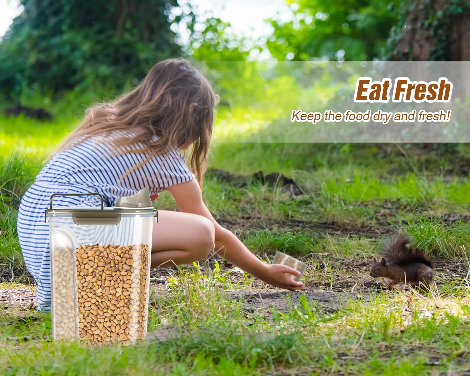 TBMax Large Airtight Pet Food Storage Container with Measuring Cup - 50Lbs Dog Food Dispenser, Cat & Small Animal Kibble Organizer, Bird Seed Container - Ideal for Home, Travel & Outdoor Use