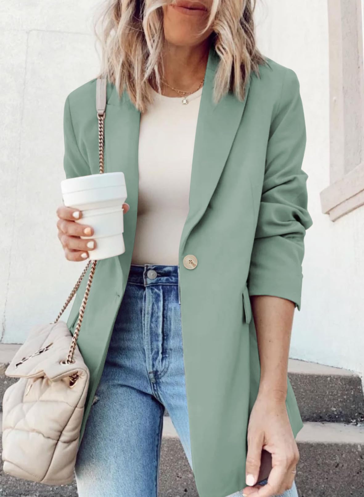 Dokotoo Women's 2024 Fashion Spring Blazer Jacket with Lapel Collar & Buttons - Business Casual Office Wear & Spring Outfits for Women