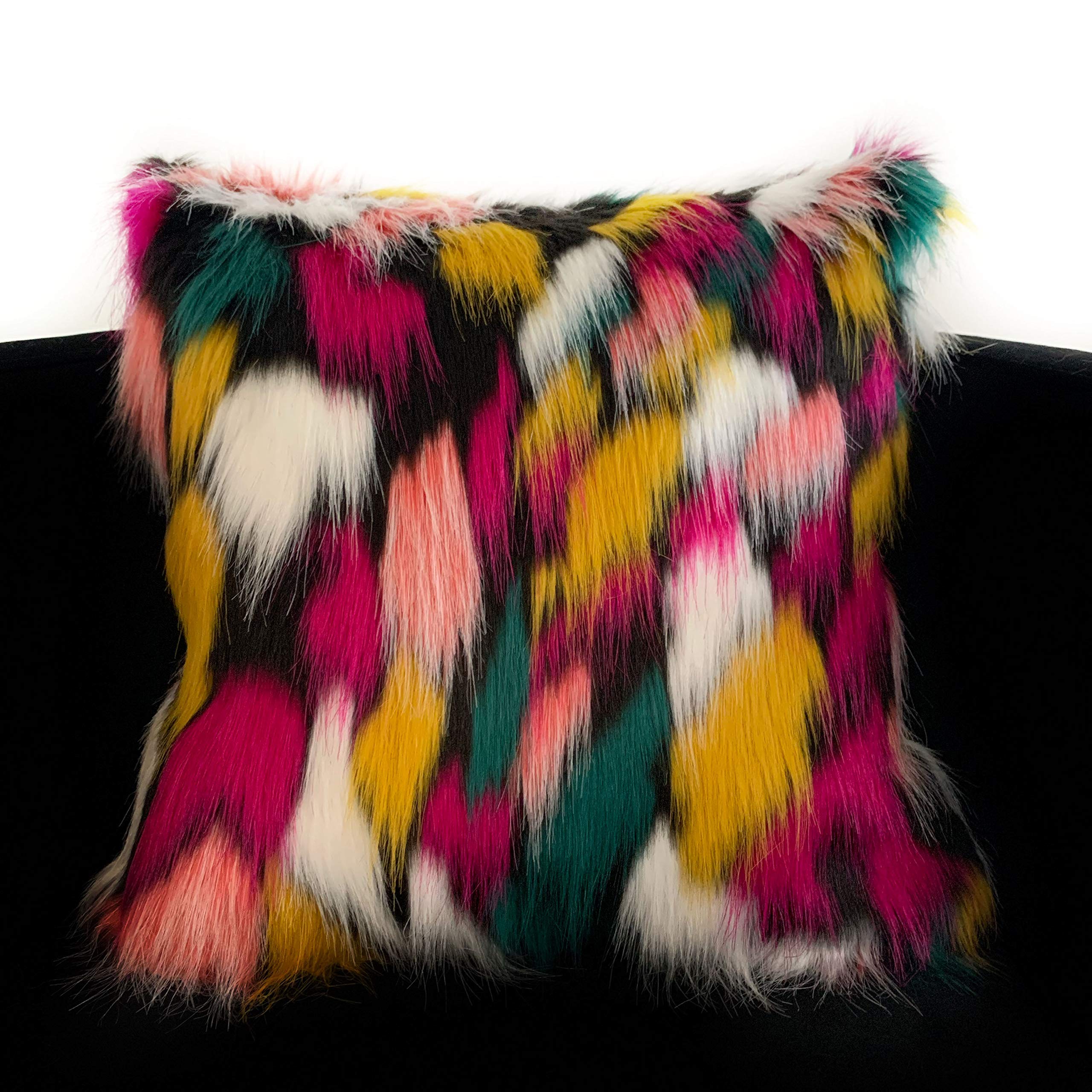 Luxury Amazonian Bird Faux Fur Throw Pillow - 24x24 Inches Double Sided Decorative Cushion in Purple, Yellow & Black | Perfect for Sofa, Bedroom & Living Room Decor