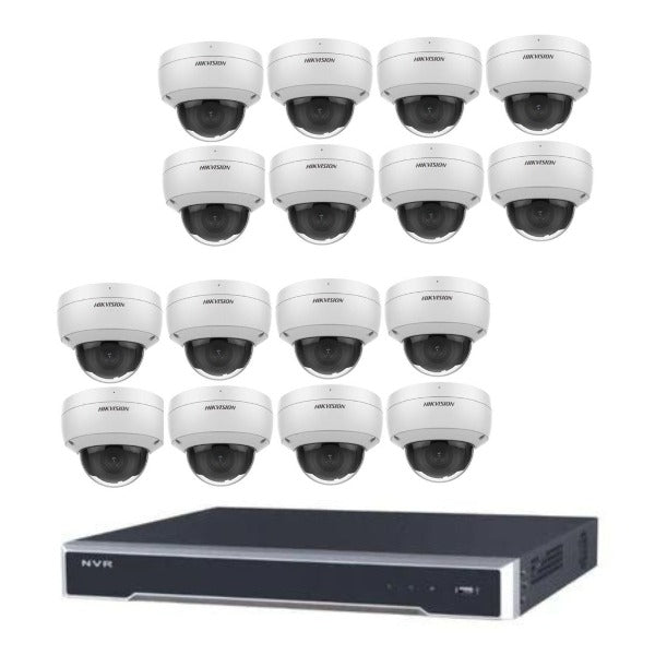 Hikvision 16CH 6MP AcuSense CCTV Security Camera System with 3TB HDD - 16 Dome Cameras with Mic for 24/7 Home & Business Surveillance