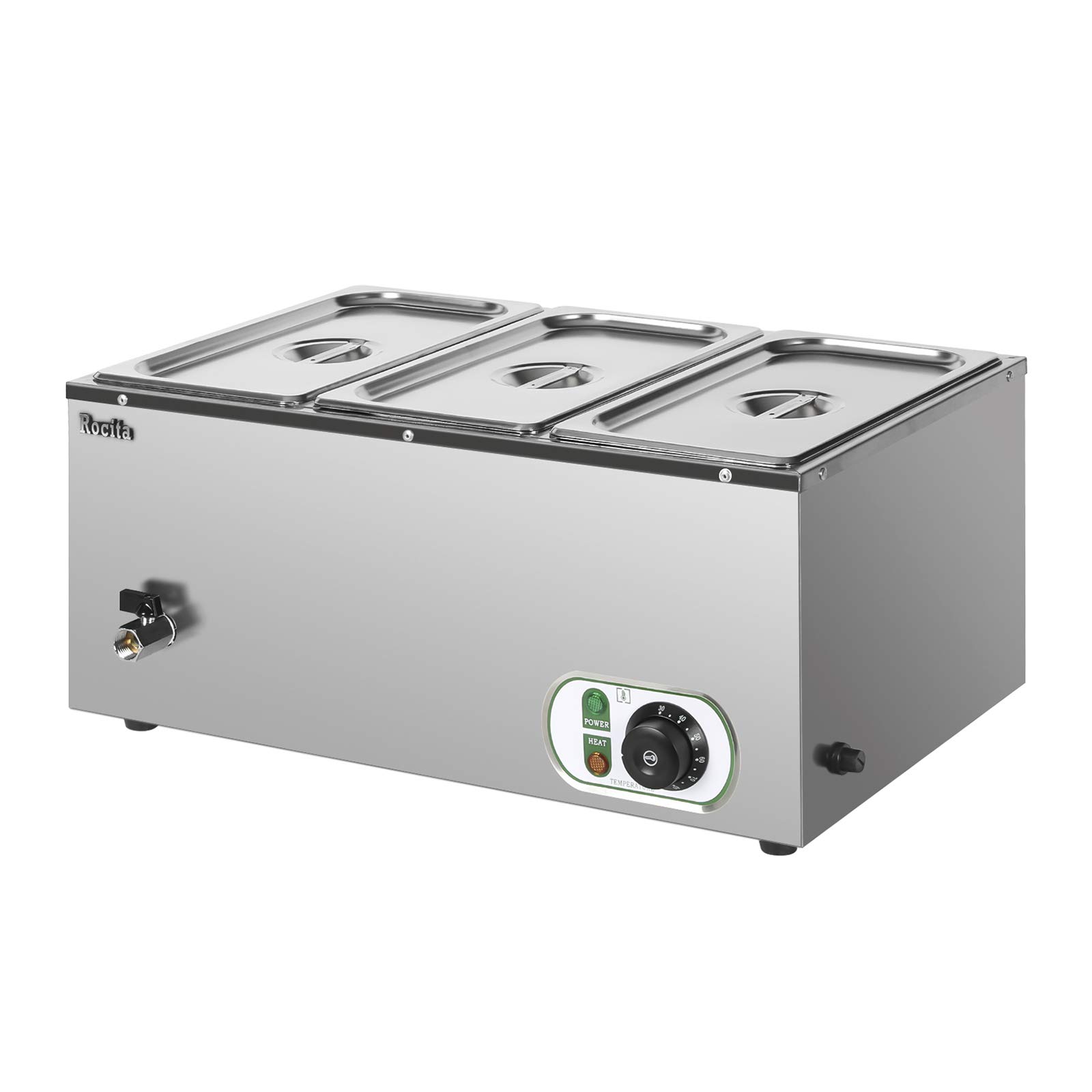 3 Pan Commercial Bain Marie Buffet Food Warmer - 21 Quart Large Capacity, 1500W Electric Steam Table with 6-Inch Deep Stainless Steel Countertop - Perfect for Catering, Restaurants & Party Buffets (Ideal for Keeping Food Warm at Events, Banquets & Food Service Stations)