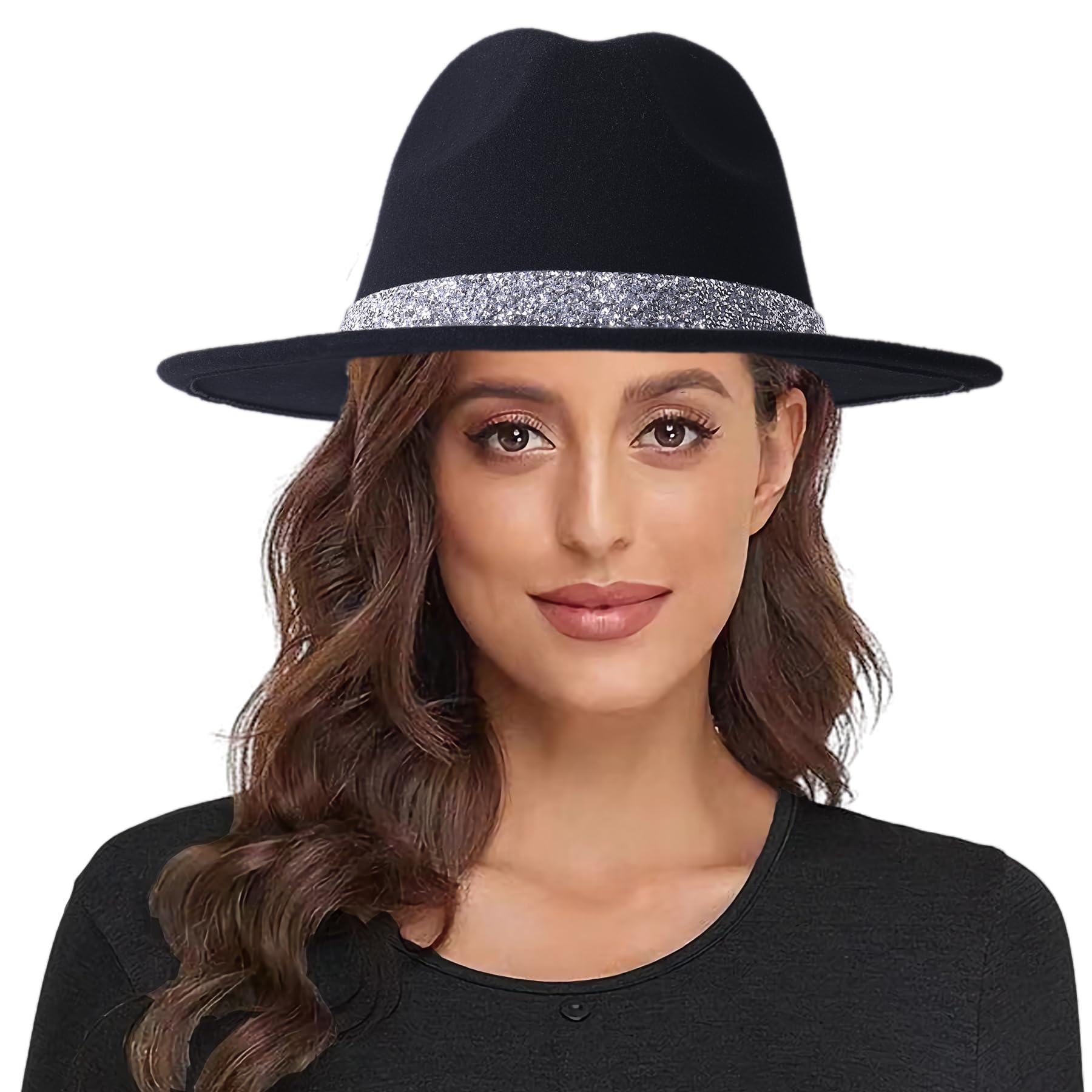 Lanzom Classic Fedora Hat for Women - Wide Brim Felt Panama Hat with Belt Buckle | Vintage Style Sun Hat for Outdoor, Travel & Fashion