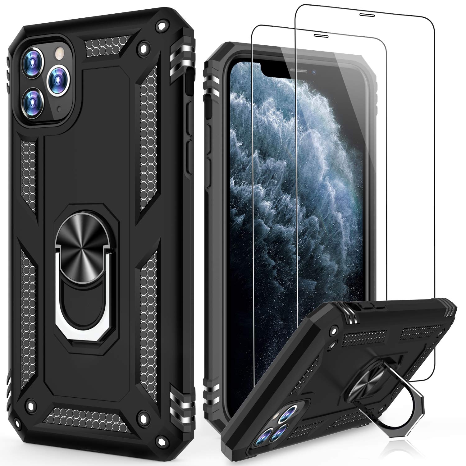 LUMARKE iPhone 11 Pro Max Case with Tempered Glass Screen Protector - Military Grade Drop Protection (16ft Tested) & Magnetic Kickstand | Shockproof Protective Phone Cover for iPhone 11 Pro Max 6.5