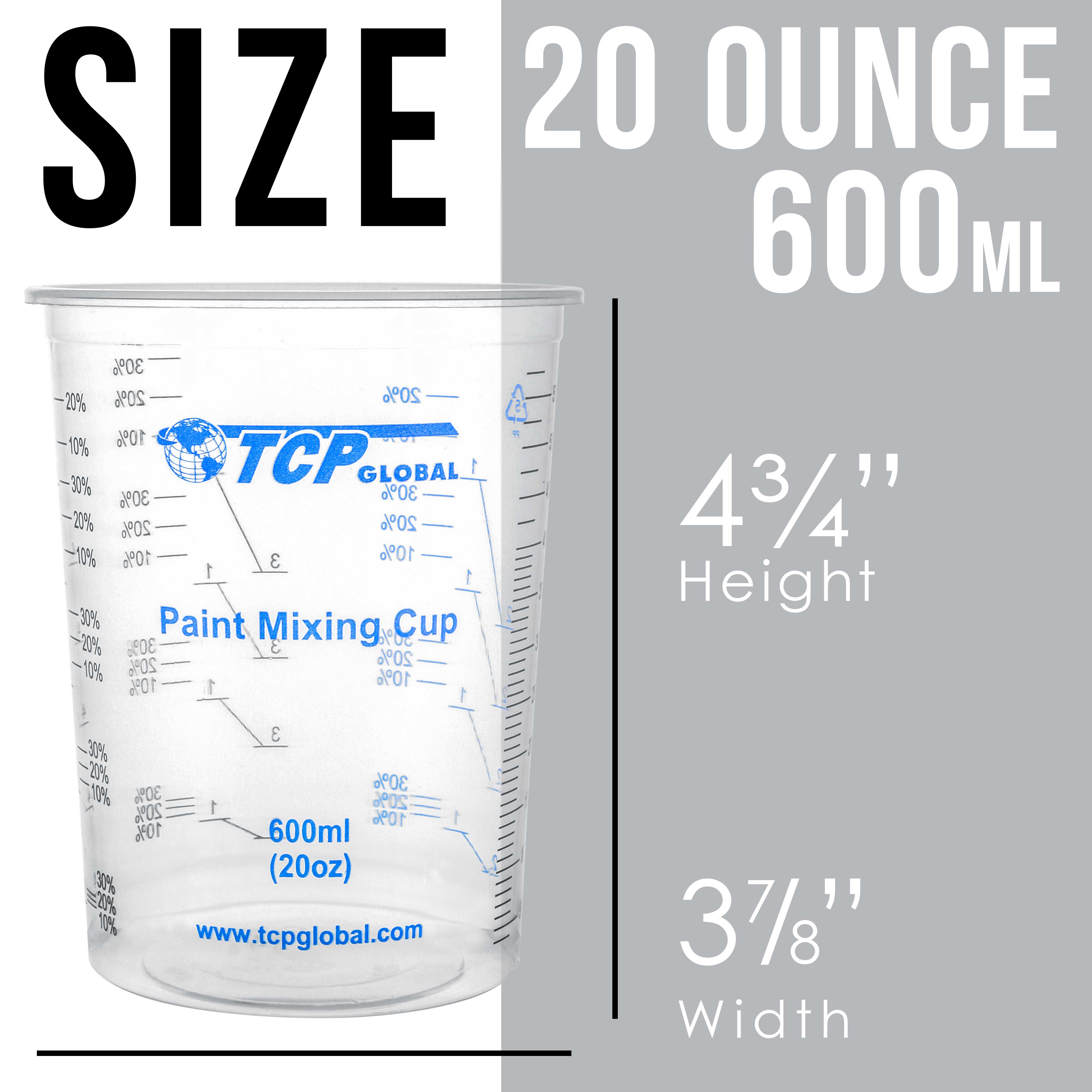 TCP Global 25-Pack 20oz (600ml) Disposable Plastic Mixing Cups with Graduated Measurements & Mixing Sticks - Ideal for Paint, Resin, Epoxy, and DIY Crafts - Perfect for Artists, Hobbyists, and Home Improvement Projects