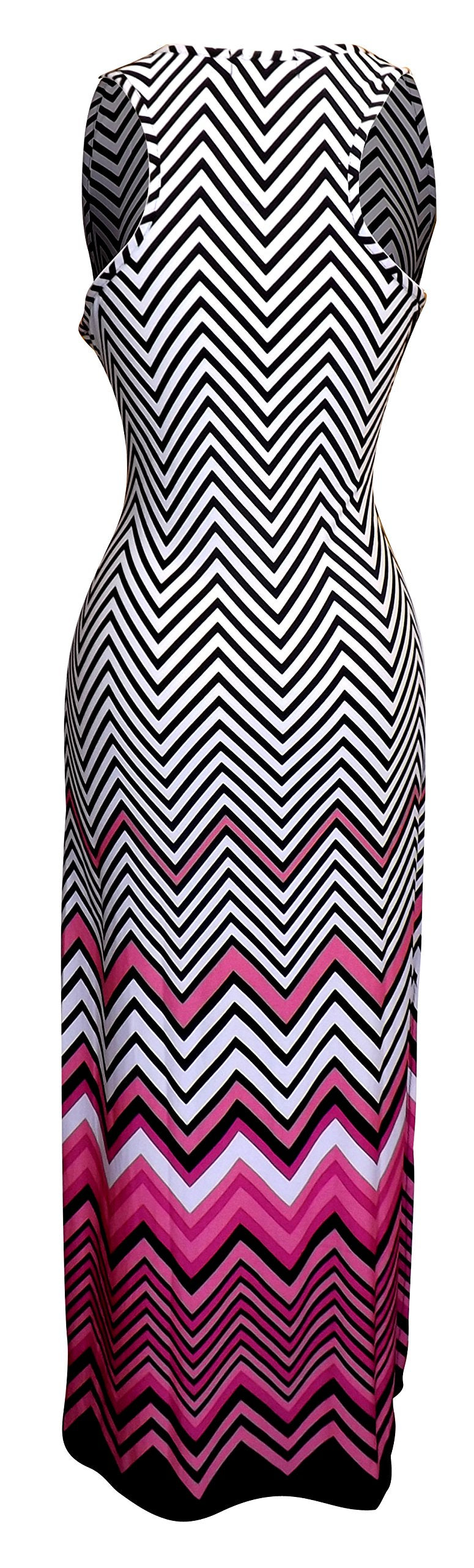 Boho Maxi Striped Chevron Print Scoop Neck Tank Dress for Women - Pink, Large | Summer Beach Vacation, Music Festival & Casual Outfit