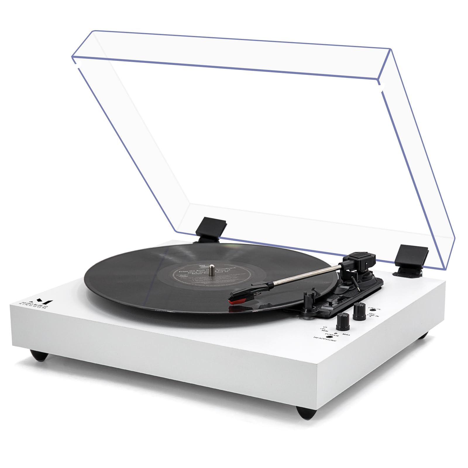 Vintage 3-Speed Bluetooth Turntable with Built-in Stereo Speakers - Auto Stop, RCA Output, Full Size Platter & Acrylic Dust Cover - White Leather Record Player for Home Entertainment & Vinyl Collection