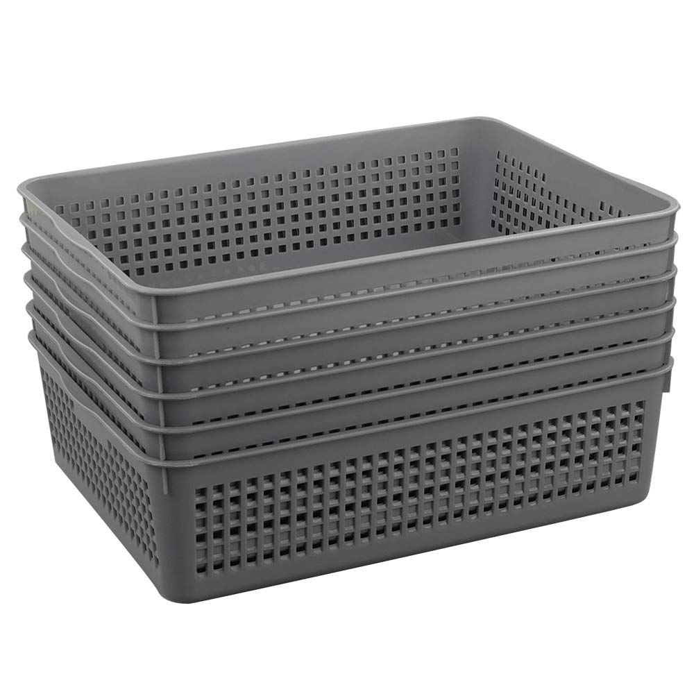 6-Pack Grey Plastic Basket Trays - A4 Size Office Paper Organizer for Files, Documents, and Stationery | Perfect for Desk, Home, and Office Organization