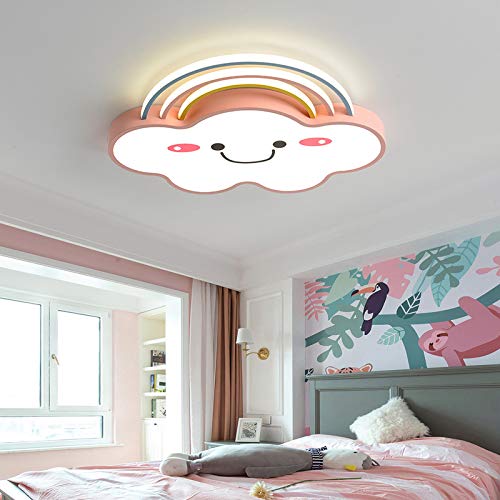 LITFAD Modern Acrylic Rainbow Cloud LED Ceiling Light - Cartoon Pink Large Flush Mount with Smile Face Design - White Light for Kids Bedroom, Girls Room, Nursery & Study Room - Perfect for Birthday Gifts, Home Decor & Night Light