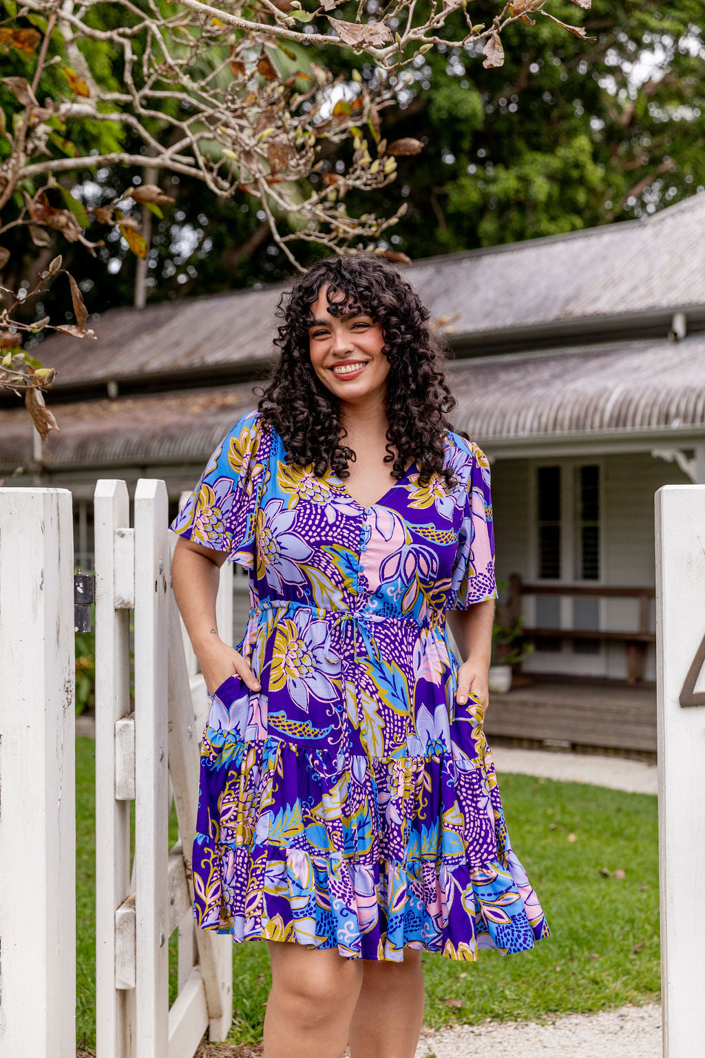 Charlie Dress in Kosum - Elegant Women's Floral Summer Dress for Casual Outings & Beach Vacations