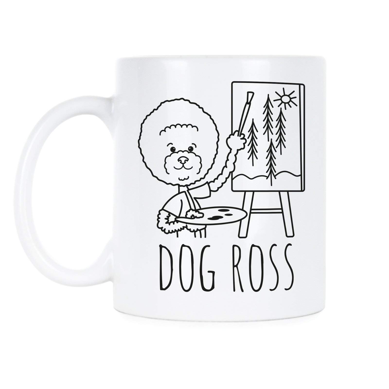 Funny Bob Ross Dog Painter Coffee Mug - Cute Gift for Dog Lovers & Coffee Enthusiasts - Perfect for Home, Office & Art Studio Use