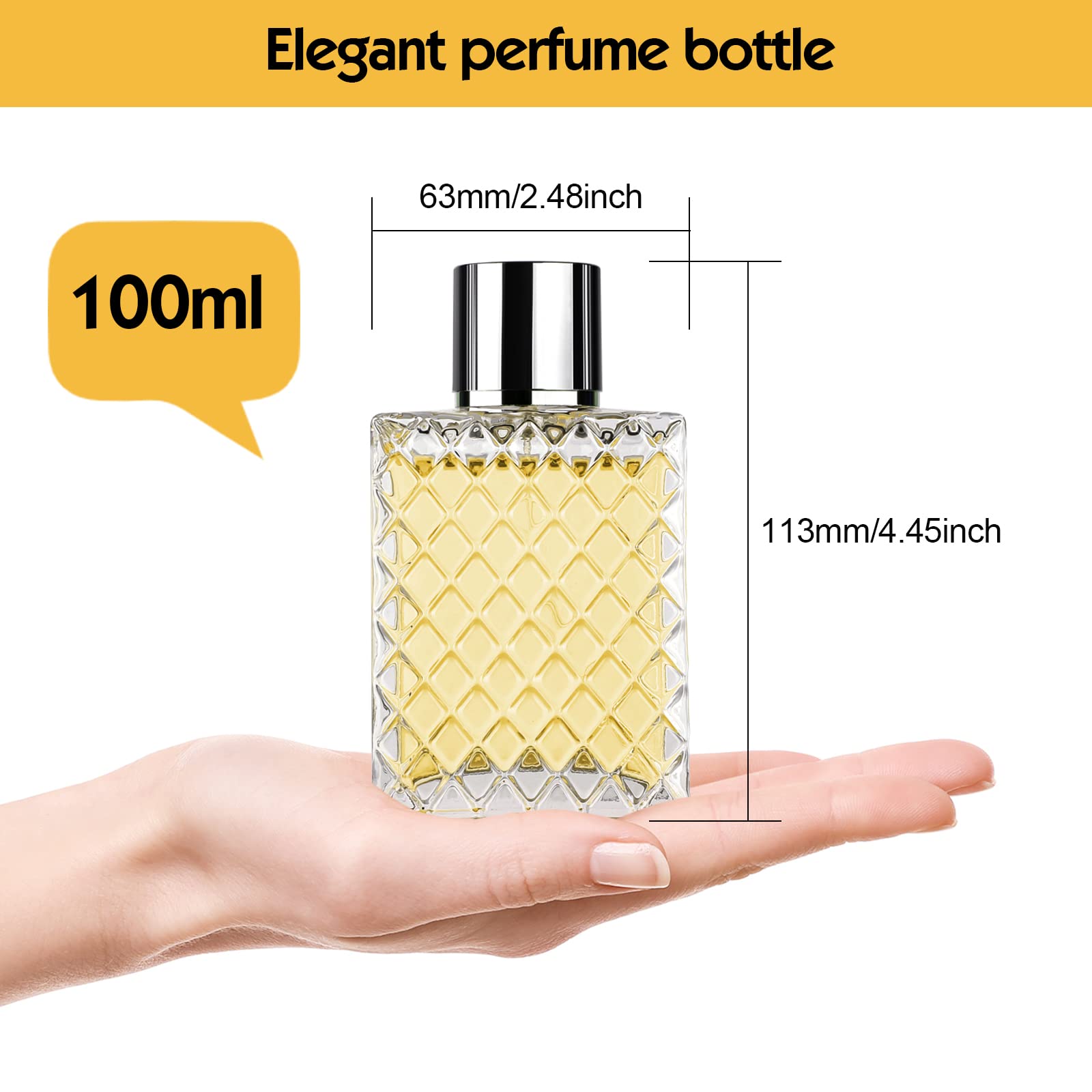 Ysimple 2 Pack 100ml Perfume Atomizer - Portable Refillable Glass Perfume Spray Bottles with Fine Mist, Travel-Size Empty Cosmetic Atomizer for Women & Men (Silver) - Perfect for Travel, Gym, Office & Daily Use