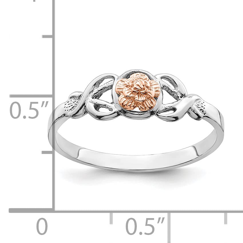 14K Two-Tone Gold White & Rose Flower Ring for Women - Size 7.0 | Elegant Polished Floral Jewelry for Weddings, Anniversaries & Special Occasions