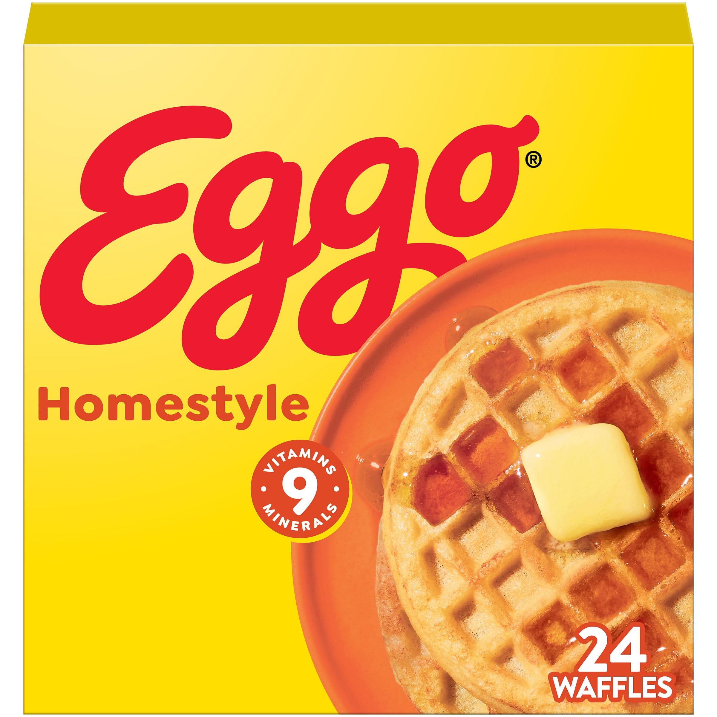 Eggo Frozen Waffles - Homestyle Breakfast Food, Family Pack 29.6oz (24 Waffles) | Quick & Easy Breakfast for Busy Mornings, Kids Lunchbox, After School Snack & Family Gatherings