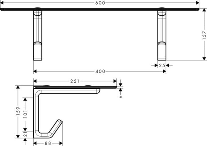hansgrohe 24-inch Chrome Towel Shelf with Robe Hooks - Modern Bathroom Storage Solution for Towels & Robes - Perfect for Spa-Like Bathroom Organization