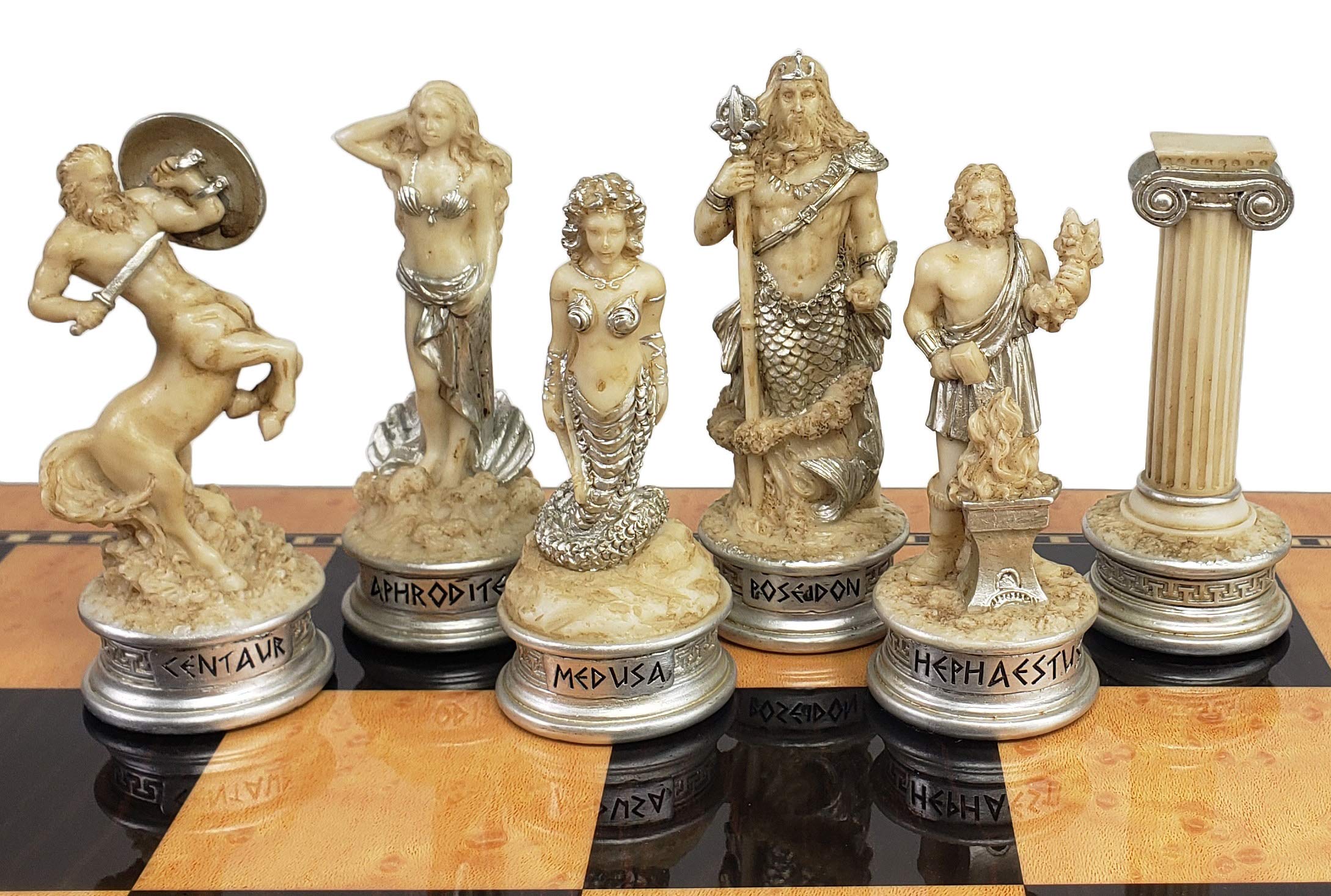 Greek Mythology Chess Set - Zeus vs Poseidon Antique White Chess Pieces (No Board Included) | Perfect for Collectors, Home Decor & Strategy Game Lovers