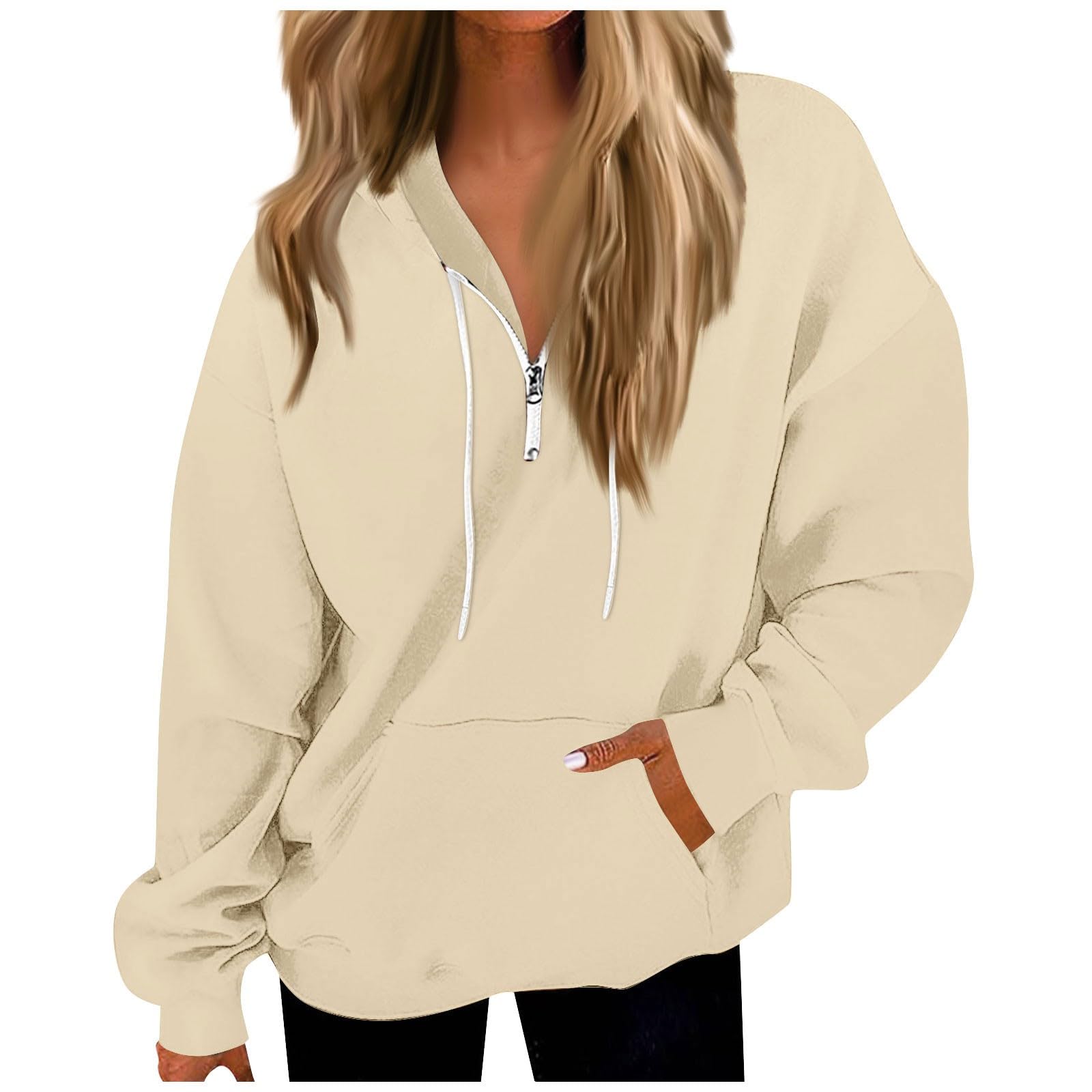 Trendy Women's Oversized Fleece Quarter Zip Pullover Hoodie with Pockets - Cozy Long Sleeve Casual Sweatshirt for Fall & Winter | Perfect for Lounging, Running Errands & Coffee Dates