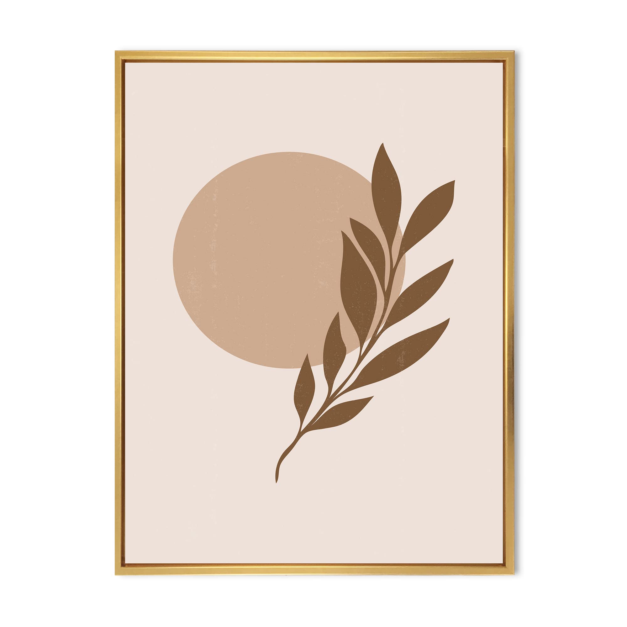 Abstract Terracotta Sun & Moon With Tropical Leaf - Modern Framed Canvas Wall Art Print for Living Room, Bedroom & Office Decor | Home Wall Decoration | Unique Gift Idea