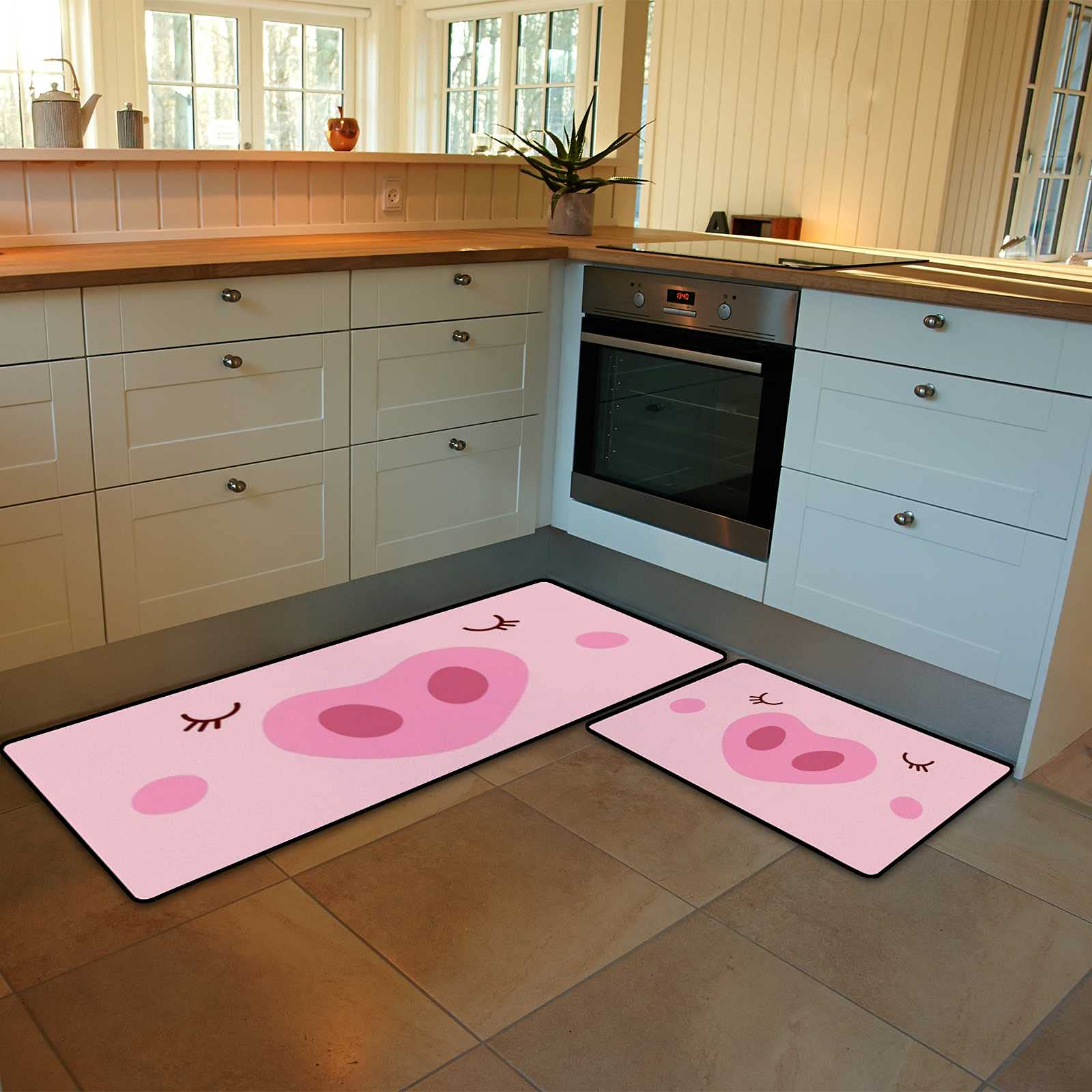 Non-Slip Anti-Fatigue Kitchen Rugs Set of 2 - Cushioned Water Absorbent Comfort Foam Floor Mats (17.7x58 & 17.7x29 Inches) with Adorable Pig Face Design - Perfect for Kitchen, Laundry Room & Entryway