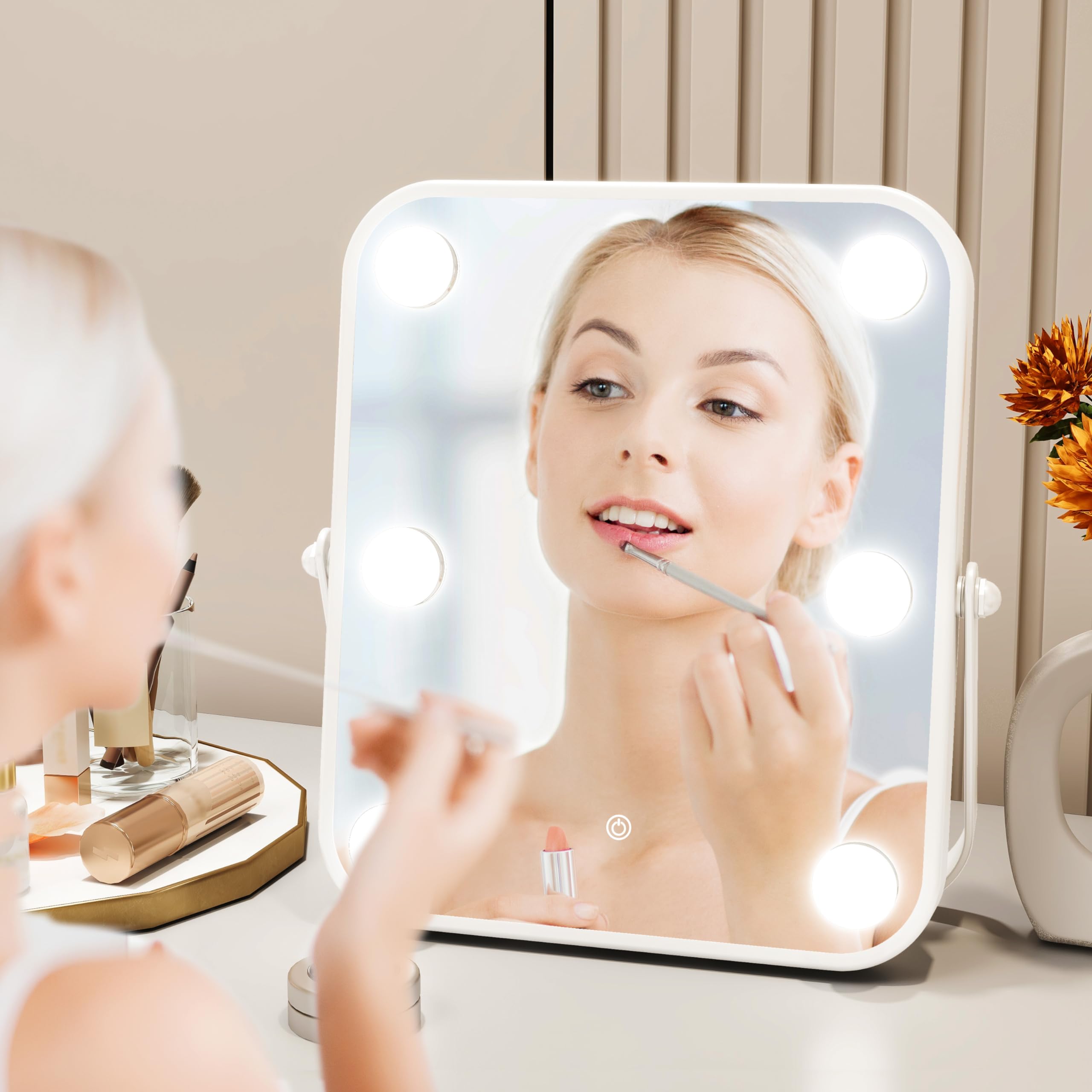 10x12 Inch Dimmable LED Vanity Mirror with Touch Control - Portable Makeup Mirror for Travel & Home
