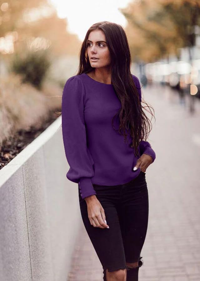 DOROSE Women's Puff Sleeve Blouses - Elegant Dressy Casual Tops for Work & Office Wear | Breathable Comfort Shirts for Business, Dating & Daily Outfits
