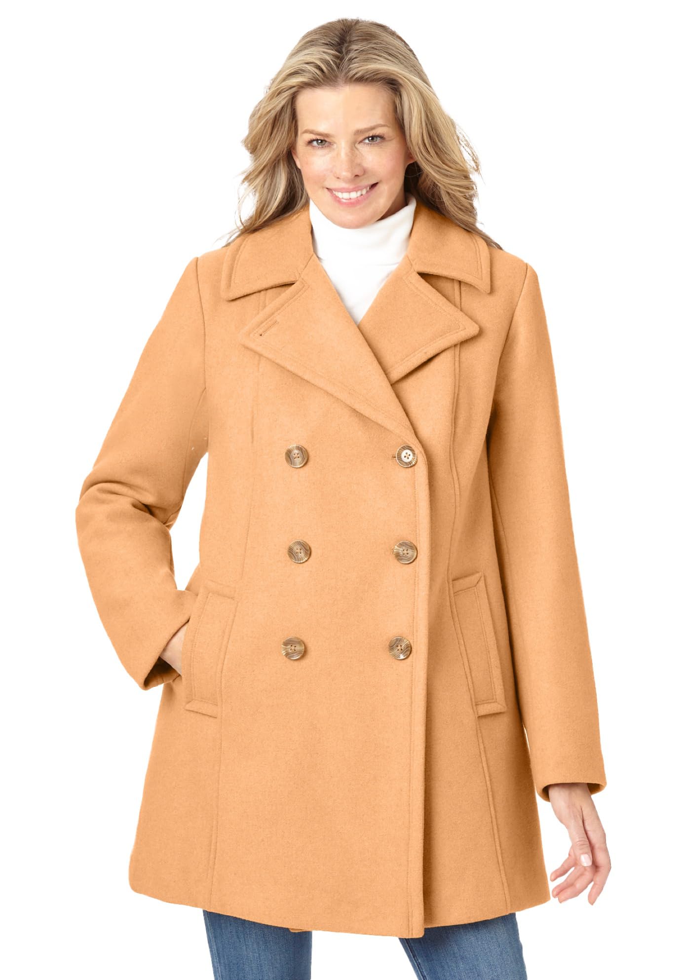 Woman Within Women's Plus Size Wool-Blend Double-Breasted Peacoat Jacket - Warm Winter Coat for Casual & Office Wear
