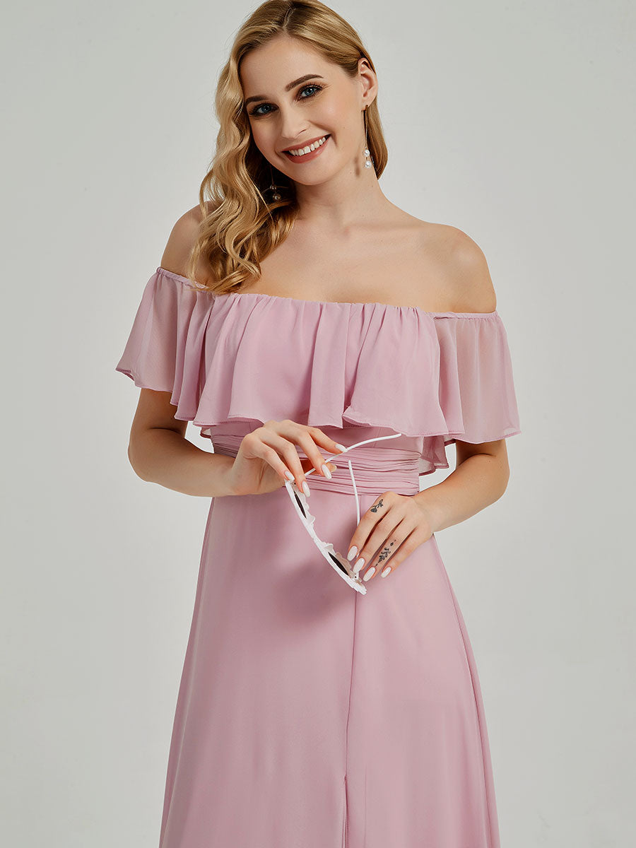 Elegant Dark Purple Convertible Ruffle Sleeves Chiffon Maxi Bridesmaid Dress for Weddings, Prom & Formal Events - Plus Size Available