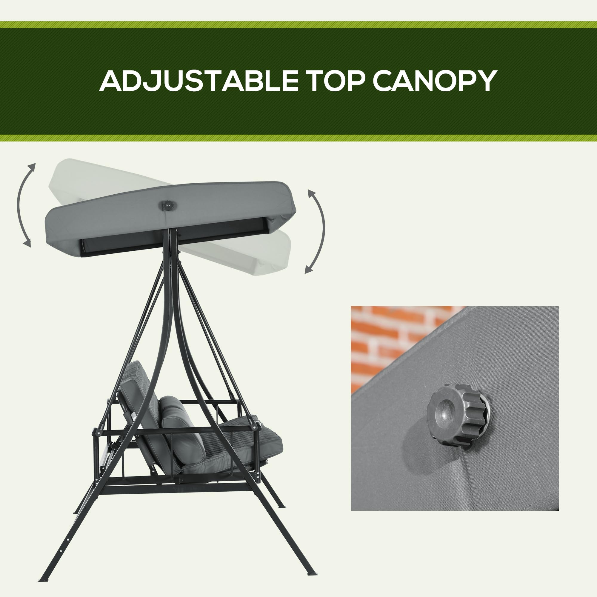 Outsunny 3-Person Patio Swing Chair Bed - Convertible Flatbed Outdoor Porch Glider with Adjustable Canopy & Removable Cushions - Perfect for Garden, Poolside, Backyard Relaxation (Gray) | Ideal for Lounging, Sunbathing, and Outdoor Napping