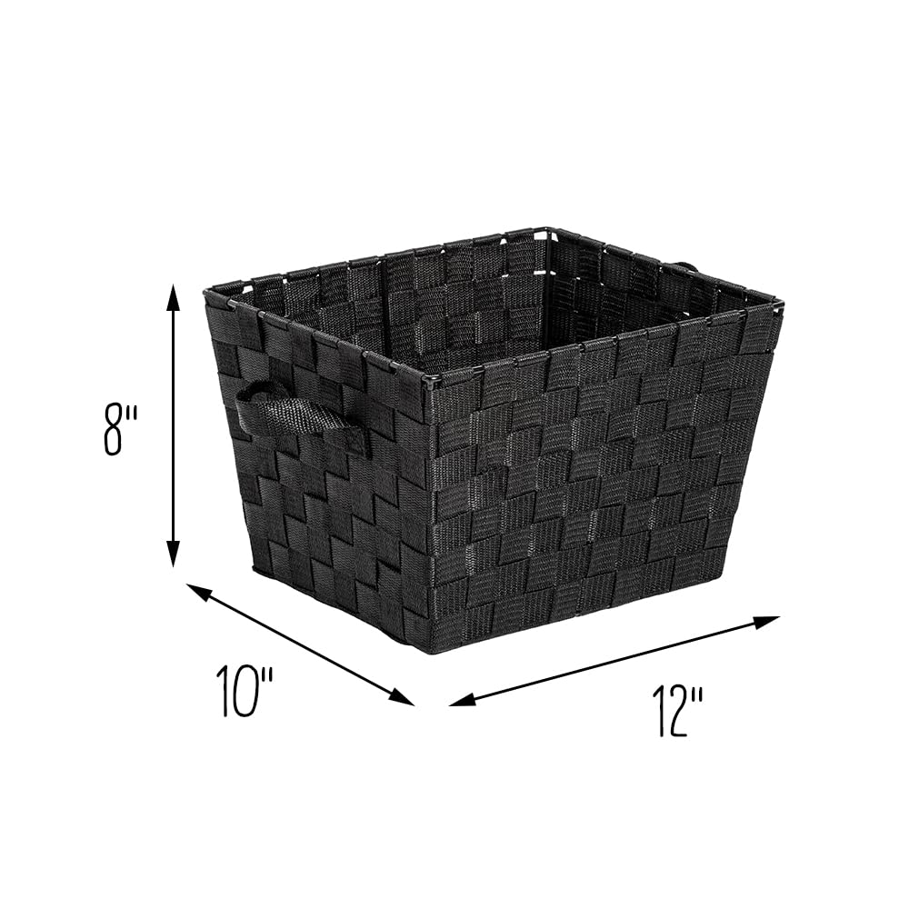 2 Pack Stackable Woven Storage Baskets with Handles - Black Decorative Tote Baskets for Closet, Bedroom, Bathroom & Nursery Organization | Perfect for Toys, Gifts & Home Accessories