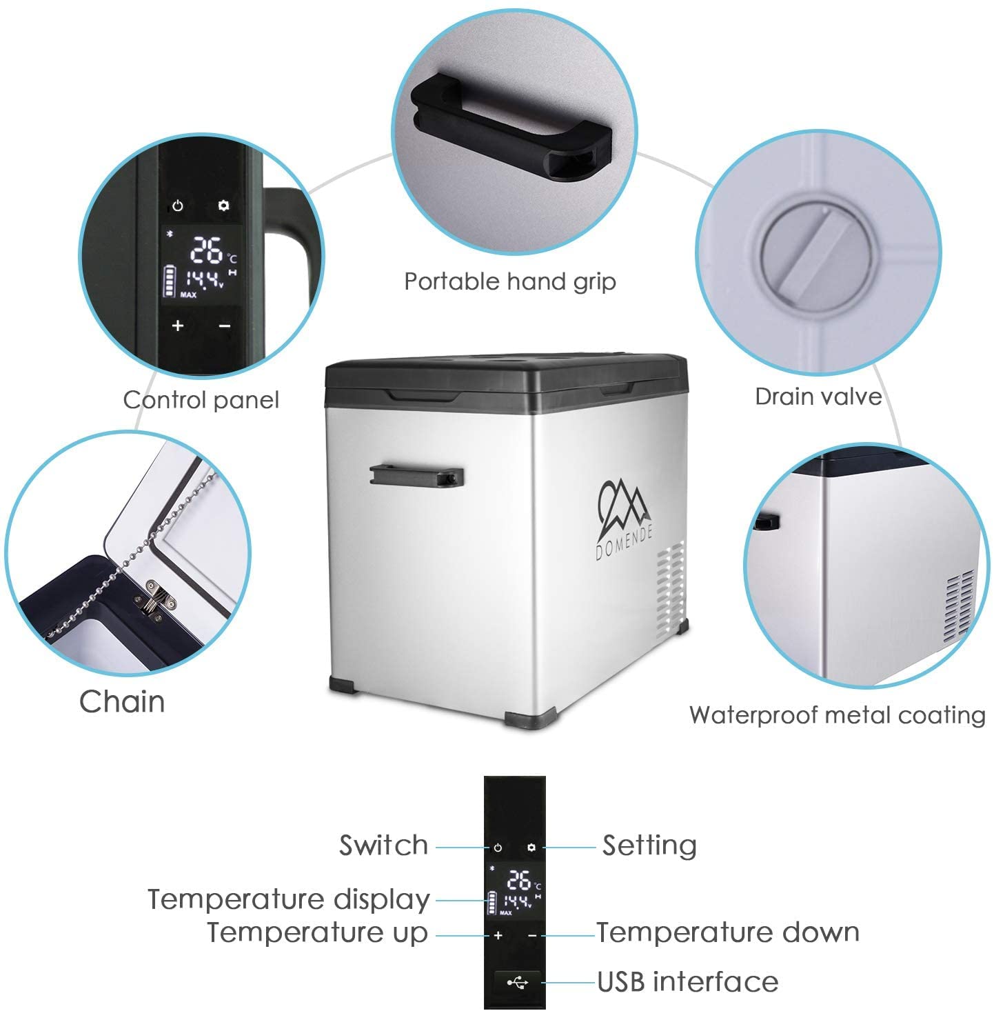 Domende 12V 54QT Portable Refrigerator Freezer - Car Fridge for Truck, RV, Boat & Home Use -12/24V DC & 90-250V AC - Cools to -4°F (-20°C) - Perfect for Camping, Road Trips & Outdoor Adventures