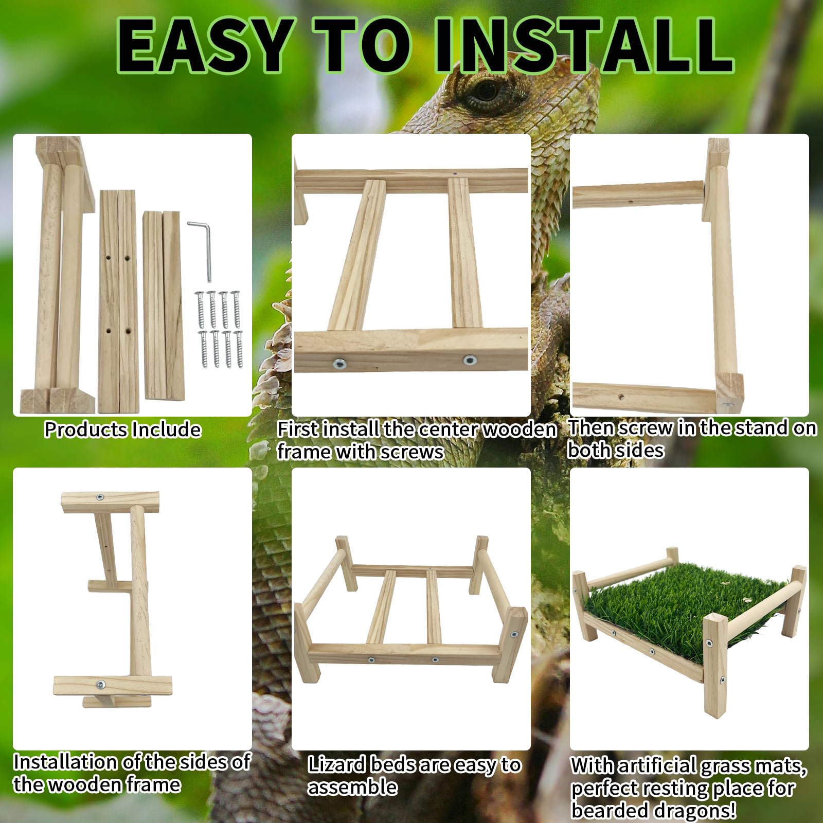 FlidRunest Wooden Rat Foraging Toys - Safe & Natural Chew Enrichment Activity for Pet Rats - Artificial Grass Foraging Mat & Hanging Bed - Perfect for Cage Entertainment & Boredom Relief - Ideal for Small Animal Mental Stimulation & Playtime