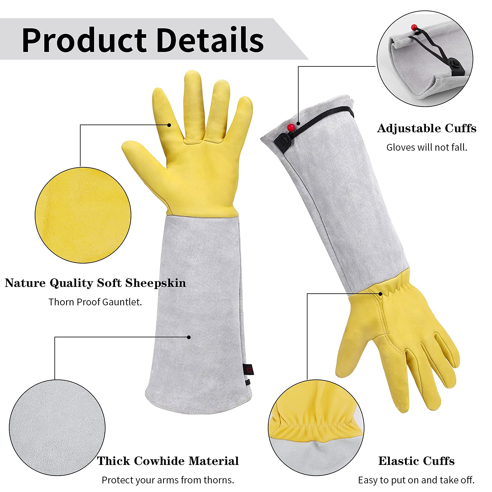 Rose Pruning Gloves - Thorn Proof Gardening Gauntlets for Men & Women | Goatskin Leather Cactus Gloves | Perfect for Rose Bushes, Cactus Care & Landscaping | Ideal Gardening Gift (Small)