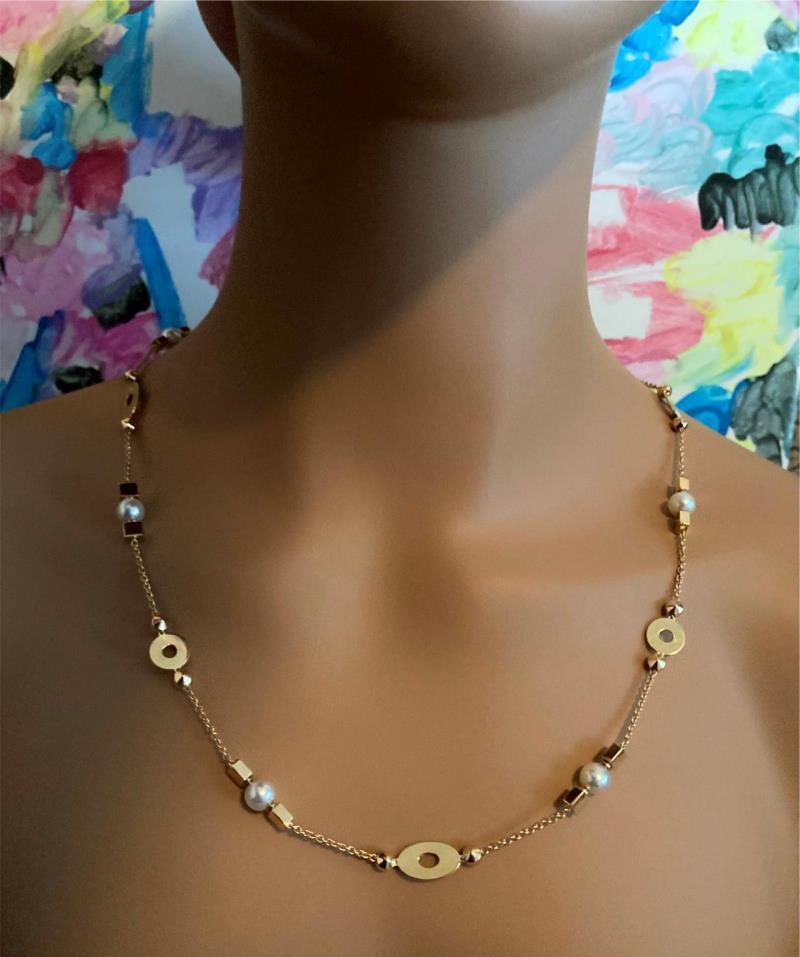 Authentic Bulgari Bvlgari Lucea 18k Yellow Gold 34.7mm Pearl Necklace for Women - Luxury Jewelry Gift for Anniversary, Wedding & Special Occasions