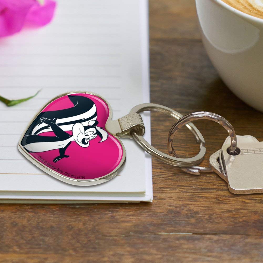 Looney Tunes Pepe Le Pew Heart Love Metal Keychain - Cute Cartoon Key Ring for Backpacks, Gifts & Key Organization