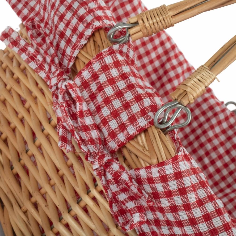 Red and White Checkered Small Swing Handle Shopping Basket - Portable Grocery Basket for Supermarket, Farmers Market, Picnic & Home Storage